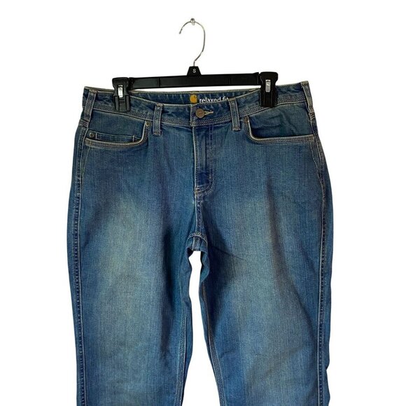 Carhartt Womens Relaxed Fit Bootcut Jeans Size 10 Short Blue Denim 5-Pockets - Picture 2 of 6